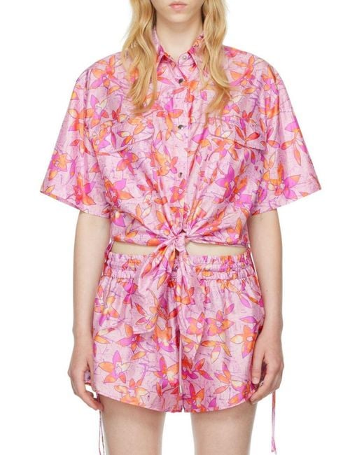 Isabel Marant Pink Floral-Print Short-Sleeve Shirt