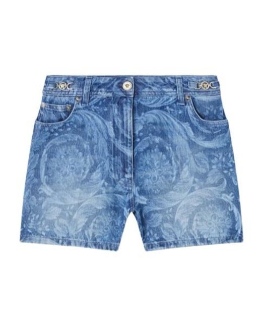 Versace Blue Logo-Patch Denim Shorts