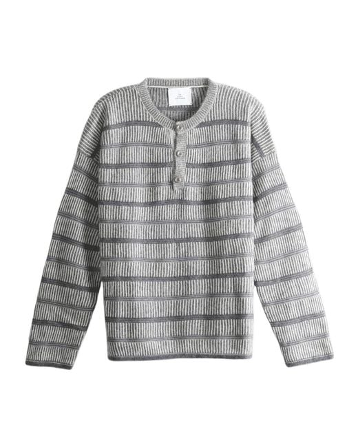 The Elder Statesman Gray Striped Button-Neck Sweater for men