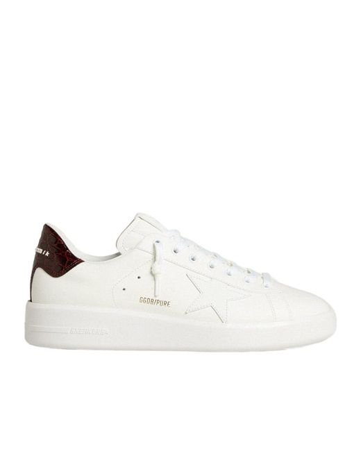 Golden Goose Deluxe Brand White Purestar With Leather Star And Burgundy Croc-Print Leather Heel Tab for men