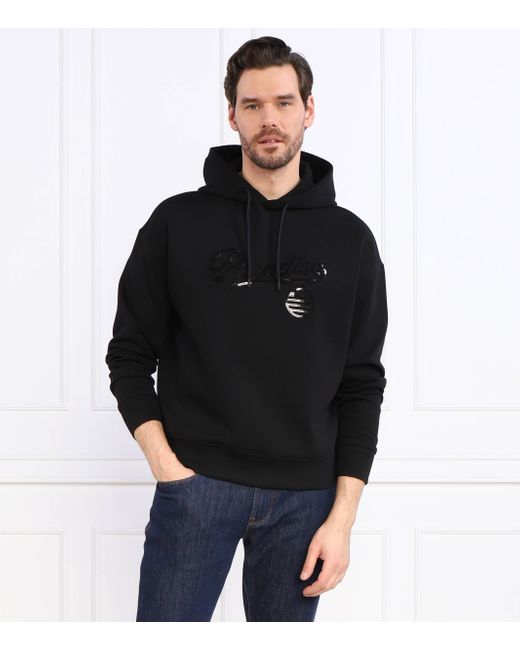 Emporio Armani Black Sequin-Embellished Drawstring Hoodie for men