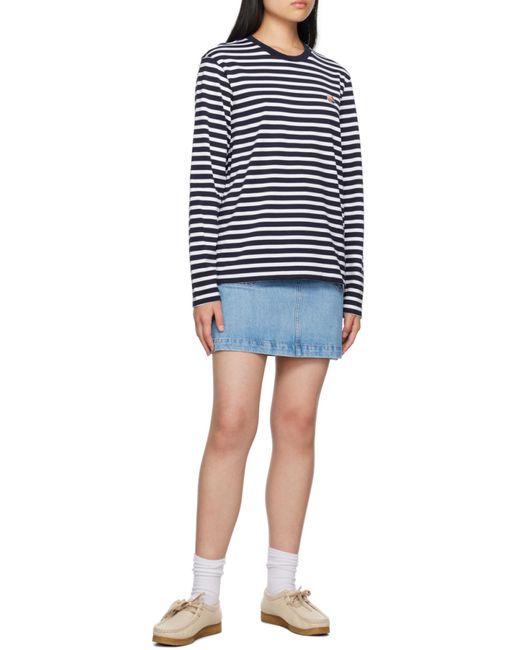 Maison Kitsuné Blue Striped Long-Sleeved T-Shirt
