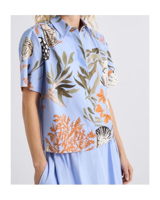 Marella Blue Marine Print Short Sleeve Shirt