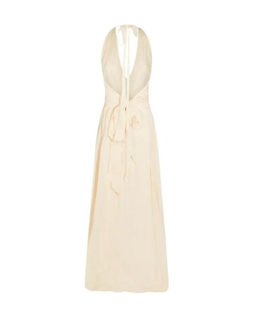 Blumarine Natural Ruched Floral Maxi Dress