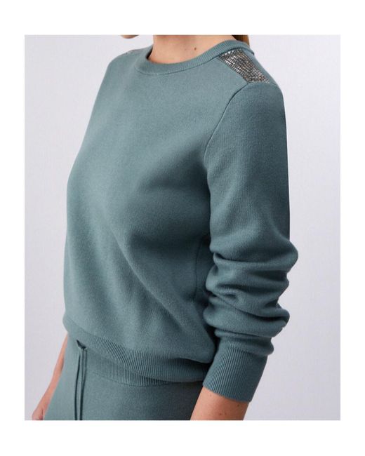 Liu Jo Green Beaded Crew-Neck Sweater
