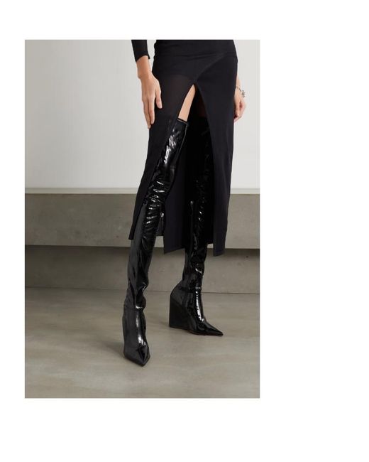 AMINA MUADDI Black Stretch-Latex Wedge Thigh Boots