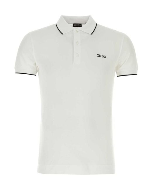 Zegna White Logo Embroidered Short-Sleeved Polo Shirt for men