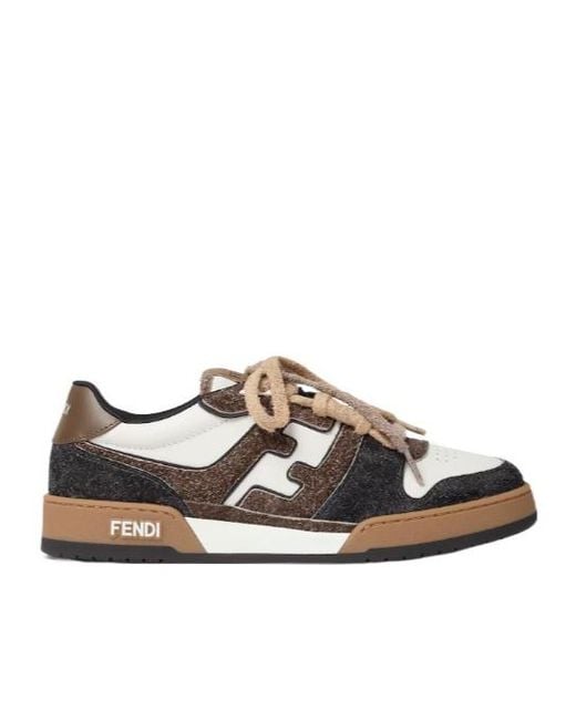 Fendi Brown Ff Logo Printed Low-Top Sneakers for men
