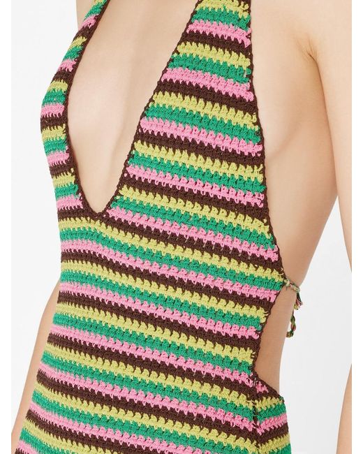 FRAME Green Crochet Neck Mini Dress