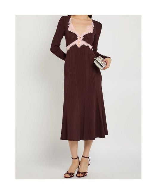 Self-Portrait Purple Lace-Trim Knit Midi Dress