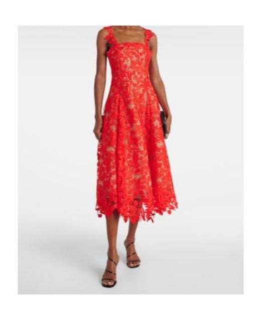 Oscar de la Renta Red Guipure Lace Cocktail Dress