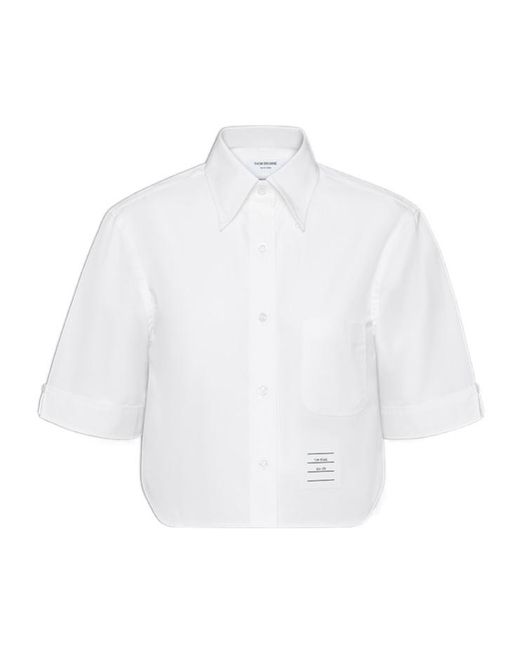 Thom Browne White Logo Patch Cropped Shirt