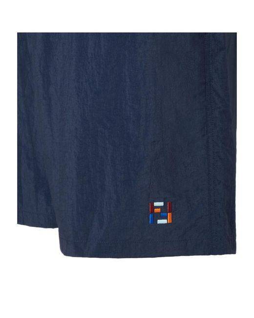 Fendi Blue Ff Embroidered Drawstring Swim Shorts for men