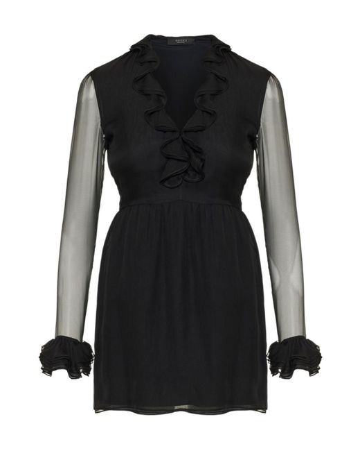 Gucci Black Ruffled Silk-Chiffon A-Line Mini Dress