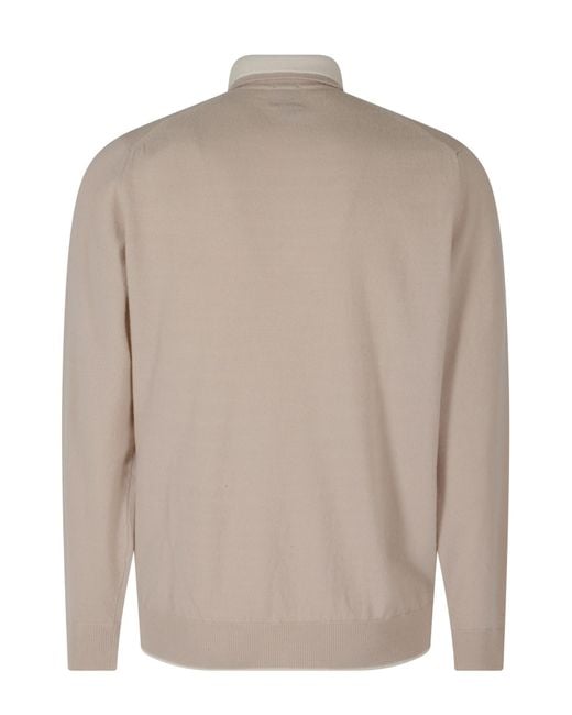 Eleventy Natural Long-Sleeved Polo Shirt for men