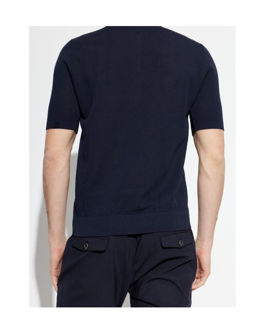 Eleventy Blue Half Zip Short Sleeve Knitted Sweater for men