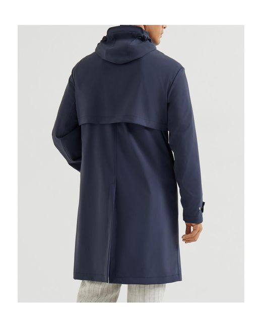 Brunello Cucinelli Blue Detachable-Hood Parka Coat for men