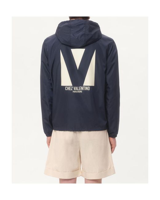 Valentino Blue Chez Printed Hooded Jacket for men