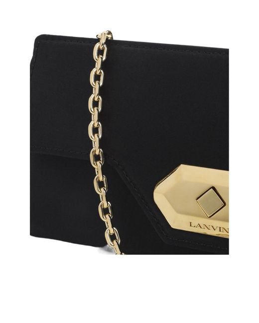 Lanvin Black Flap Top Chain Detail Clutch Bag