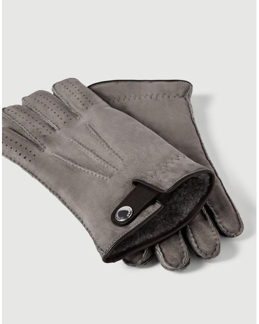 Brunello Cucinelli Gray Suede Shearling Gloves for men