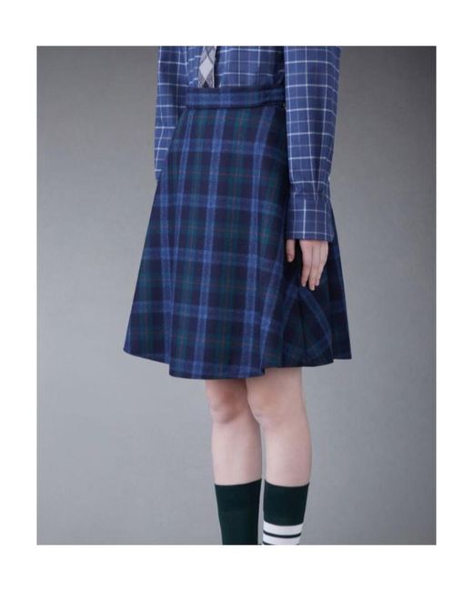 Thom Browne Blue Checked A-Line Skirt