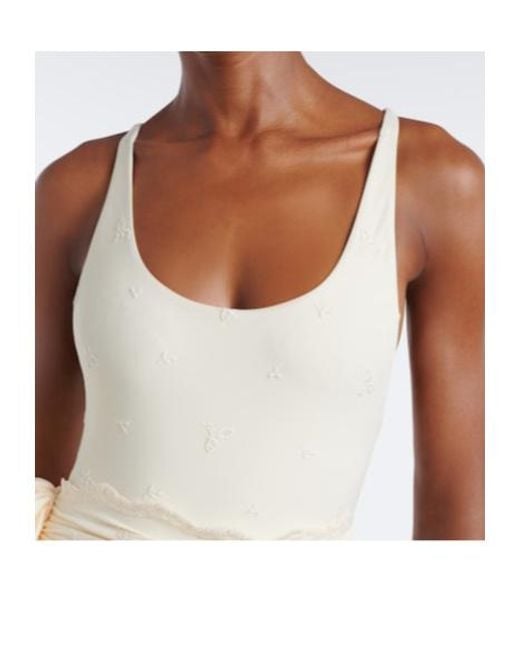 Magda Butrym White Embroidered Floral-Appliqué Draped Swimsuit