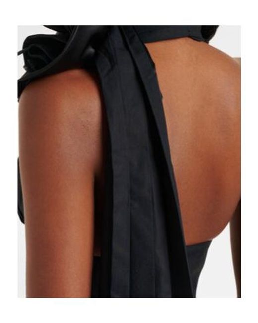Area Black Floral-Appliqué Halterneck Cotton Poplin Top