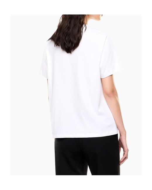 EA7 White Logo Sequin Embellished Crewneck T-Shirt