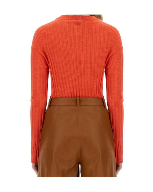 Alysi Red Crewneck Long-Sleeved Knitted Top