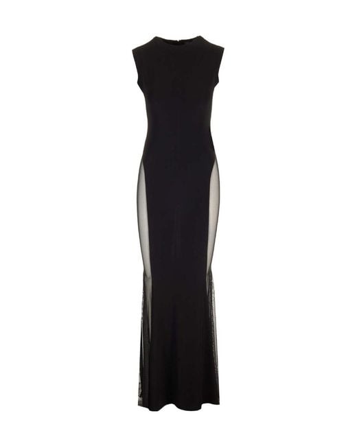 Norma Kamali Black Sheer-Panelled Fishtail Maxi Dress