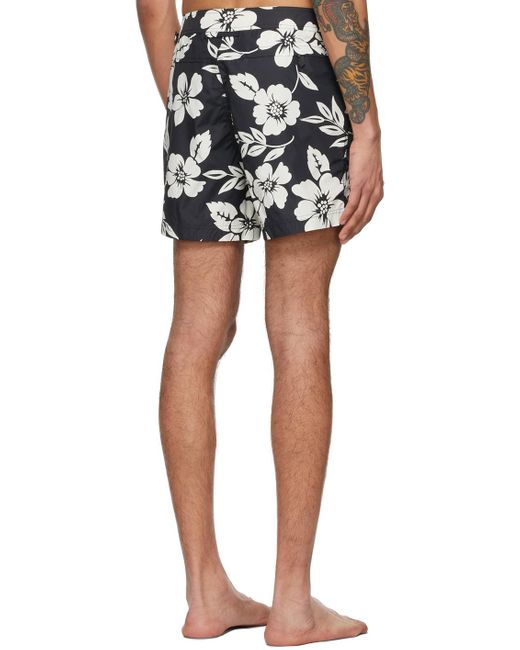 Tom Ford Black Floral-Print Swim Shorts for men
