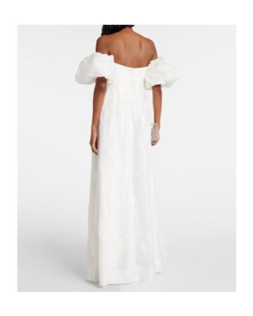 Rebecca Vallance White Matchmaker Puff-Sleeve Off-Shoulder Gown