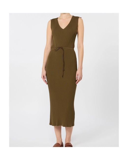 Max Mara Green Rib-Knit Cotton And Viscose Yarn Dress