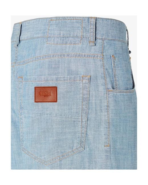 Fendi Blue Straight-Leg Long Jeans for men
