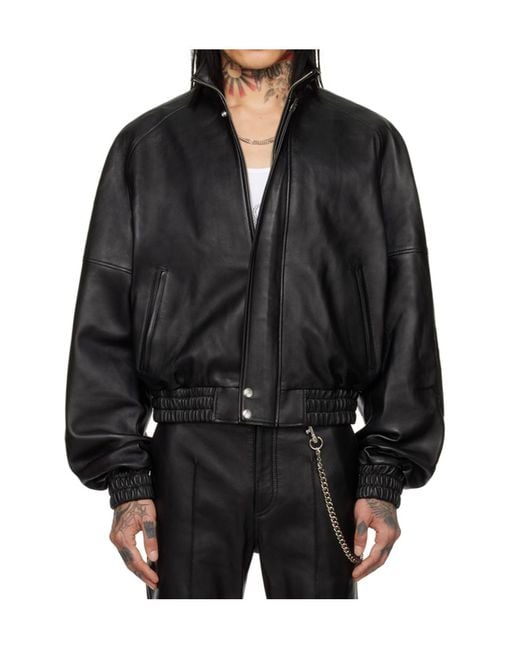 Lu'u Dan Black Blouson Leather Jacket for men