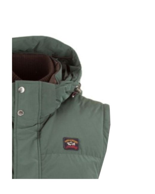 Paul & Shark Green Logo Patch Hooded Down Jacket for men