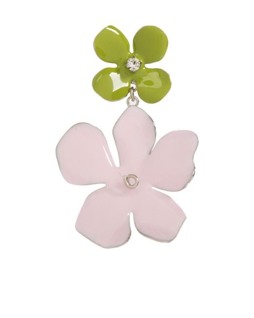 Marni Pink Embellished Floral Motif Earrings