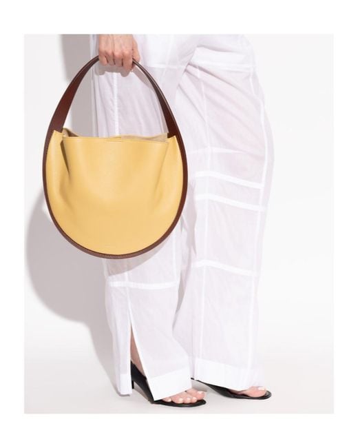 Jil Sander Natural Pivot Logo Embossed Shoulder Bag