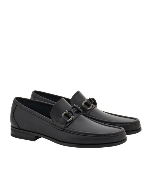 Ferragamo Black Gancini Loafers for men