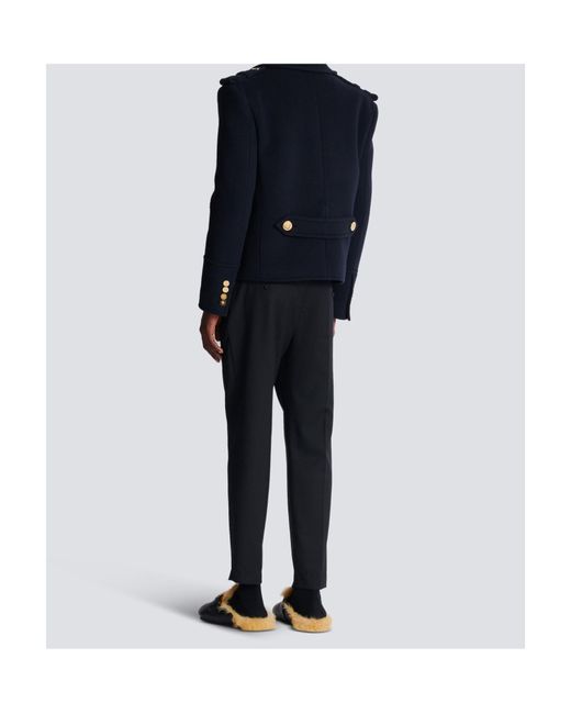 Balmain Blue Cropped Reefer Jacket for men