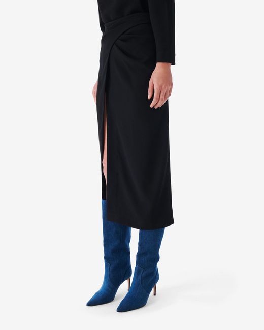 IRO Black Pumko Wrap Mid-Length Skirt