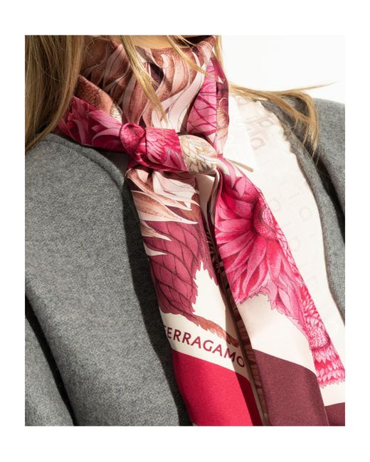 Ferragamo Pink Pattern Silk Scarf