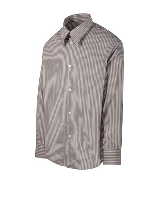 AMI Brown Long Sleeved Striped Shirt for men