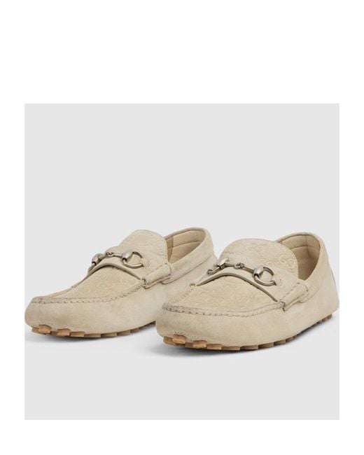 Gucci White Horsebit Monogrammed Loafers for men