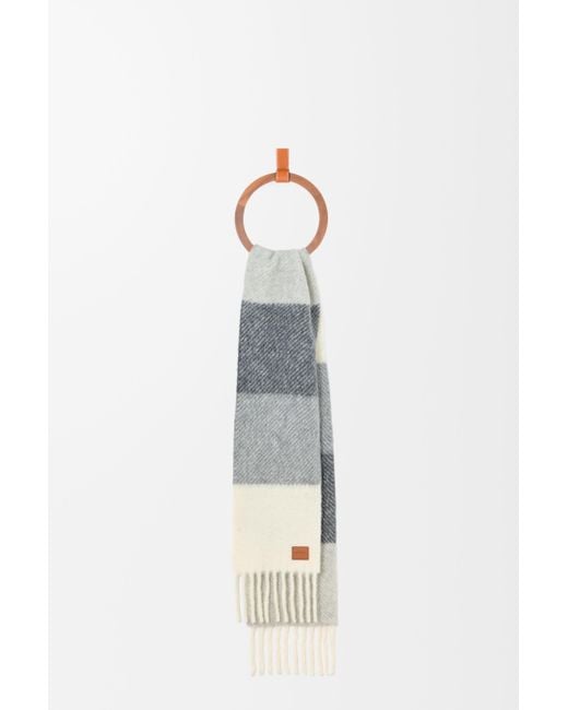 Loewe White Logo Patch Striped Fringed Scarf