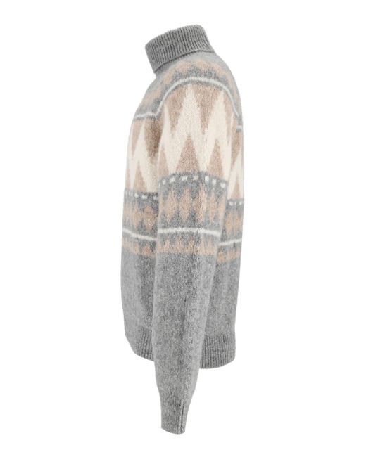 Peserico Gray Long-Sleeve Turtleneck Sweater for men