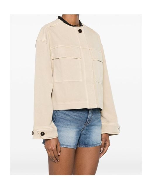 Closed Natural Button-Up Flap-Pocket Jacket