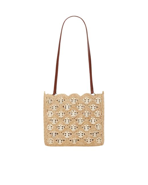 Rabanne Metallic Leather-Trimmed Embellished Woven Raffia Shoulder Bag