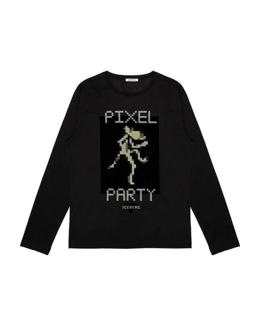 Iceberg Black T-Shirt With Round Neck And Long Sleeves for men