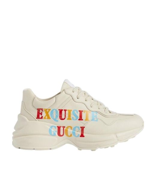 Gucci White Rhyton Exquisite Low-Top Leather Sneakers